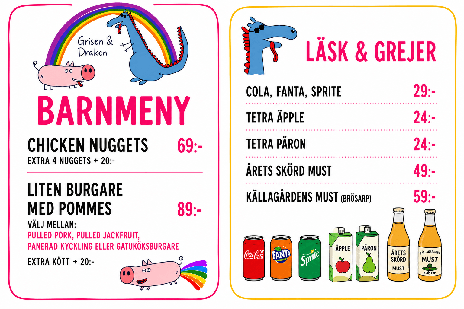 Grisen & Draken Barnmeny